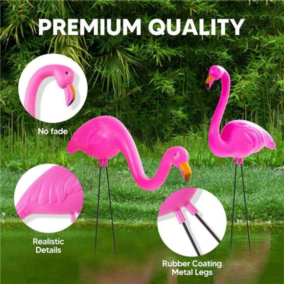 JOYIN Set of 6 Small Pink Flamingo Yard Ornament Stakes, Mini Lawn Plastic - Picture 4 of 7